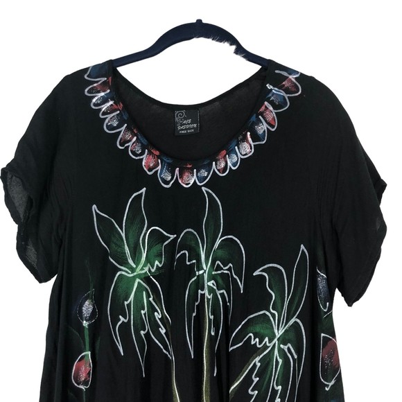 Ace Fashion Mini Dress/Tunic Top Handpainted Graphic Print of Palm Trees Flowers - Picture 4 of 9